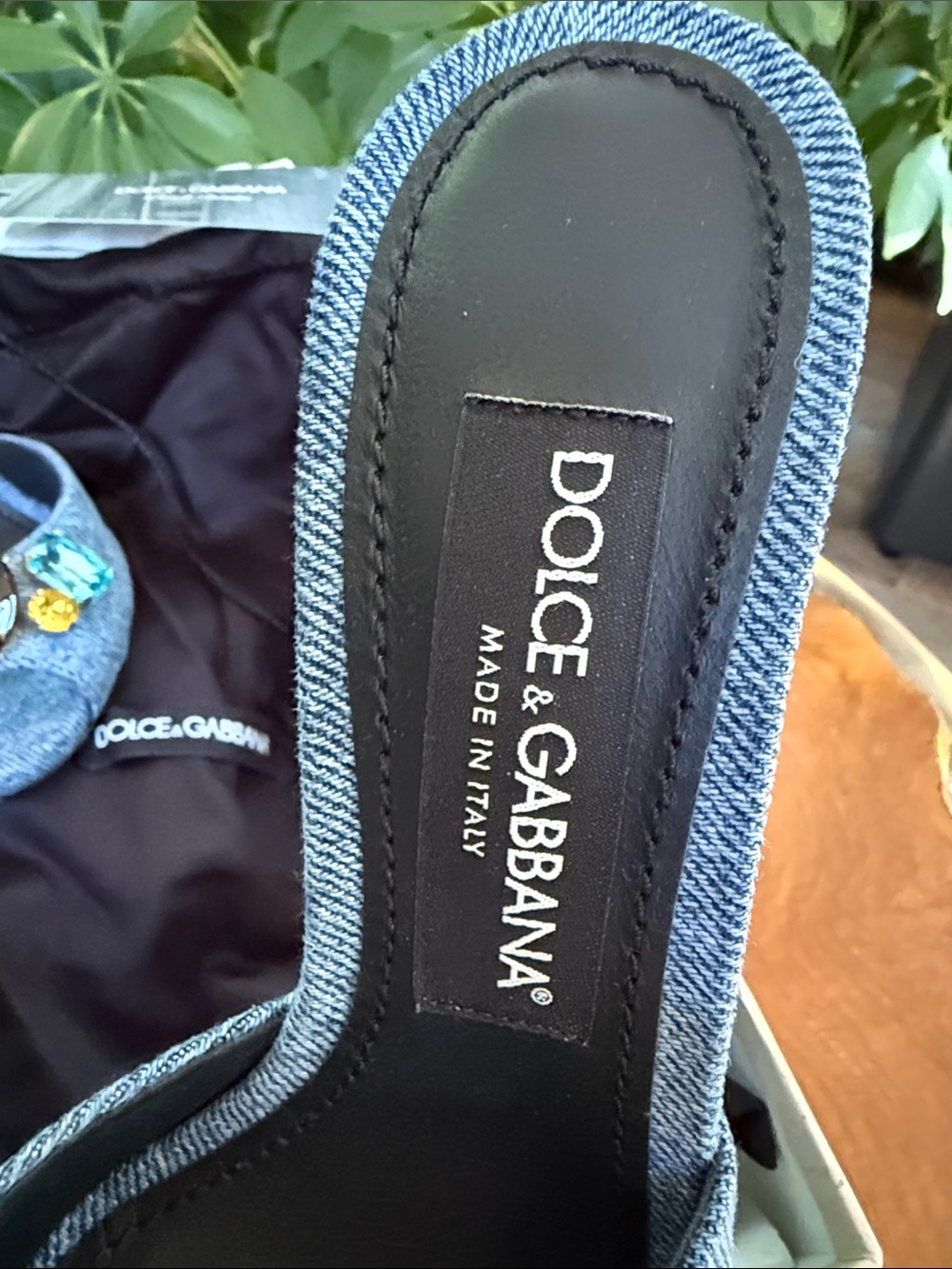 Dolce & Gabbana Denim Mules with Multicolored Gem Embellishments - Picture 5 of 13